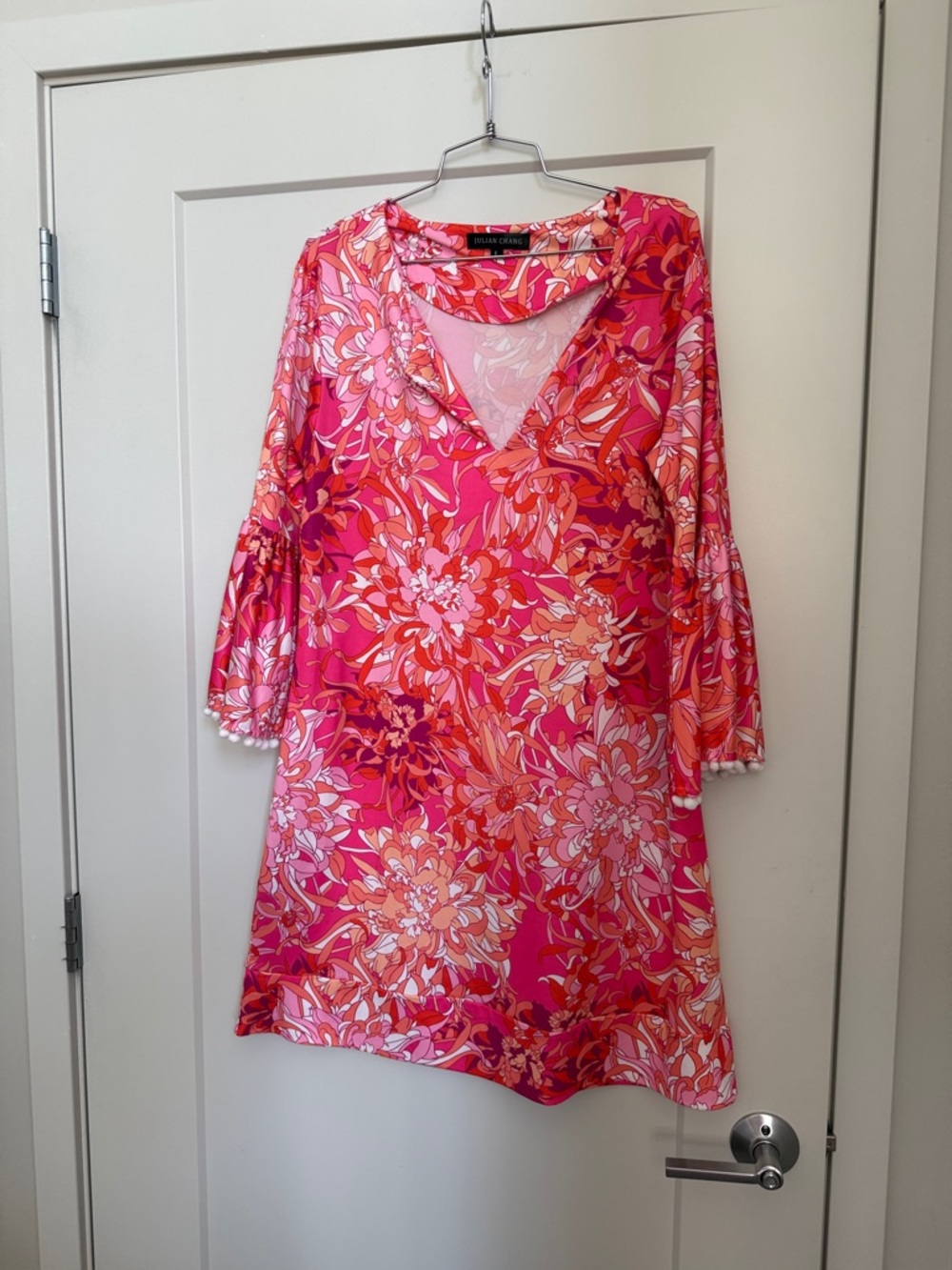 Floral Pink Shift Dress with Bell Sleeves
